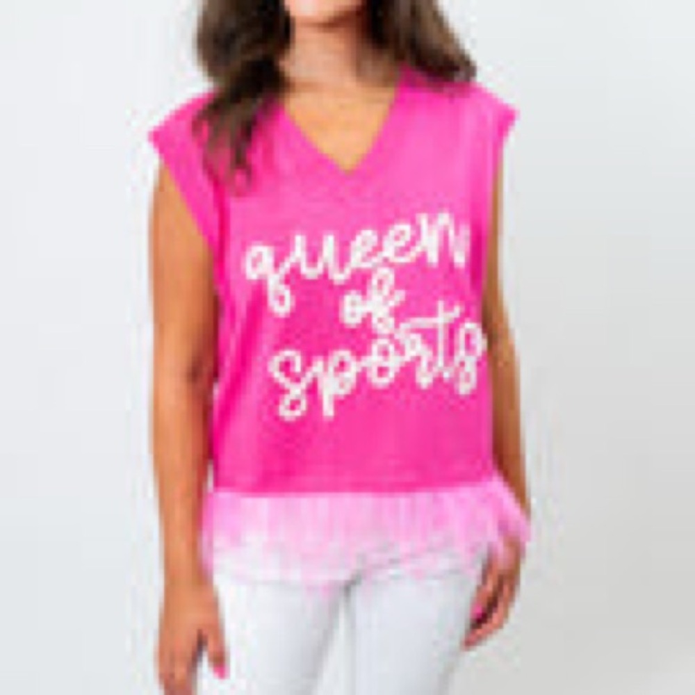 Queen of Sparkles NWT Queen of Sports Feather Sweater Tank Size L Pink